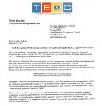 News Release / Texas Economic Development Council