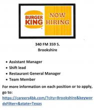 Burger King Now Hiring!