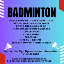 Badminton, New 2-Hour U11 - U15 Competition